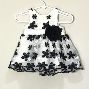Nanette Lepore Girls White & Black Floral Formal Midi Dress Size 3-6 Months